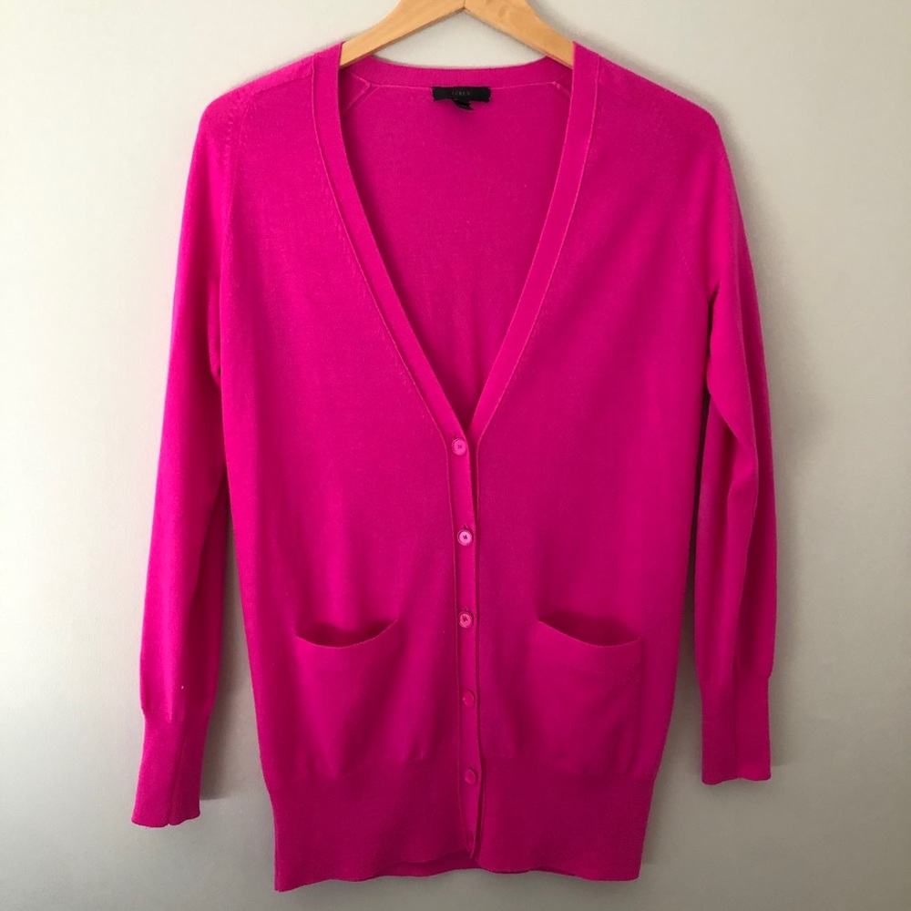 J. Crew 100% Wool Cardigan Hot Pink Sz Small
